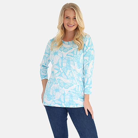 Mudflower Butterfly Print Tunic Jumper (Size 8 to 10) - Turquoise