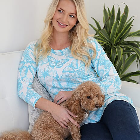 Mudflower Butterfly Print Tunic Jumper (Size 8 to 10) - Turquoise