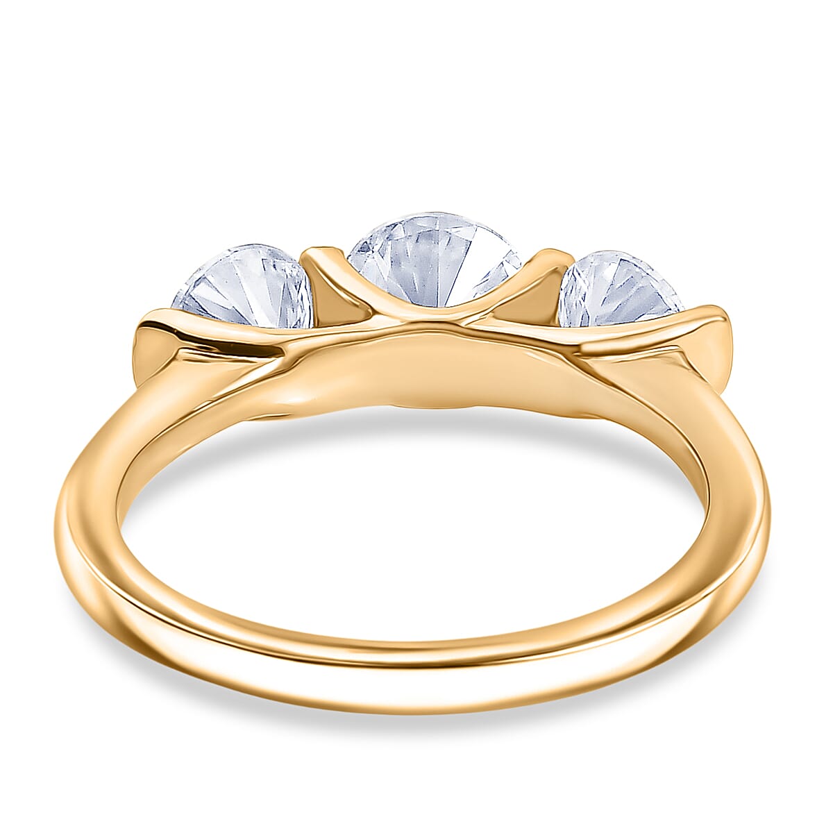 D'Joy Moissanite 3 Stone Ring in Yellow Gold Plated Sterling Silver 1.71 Ct.