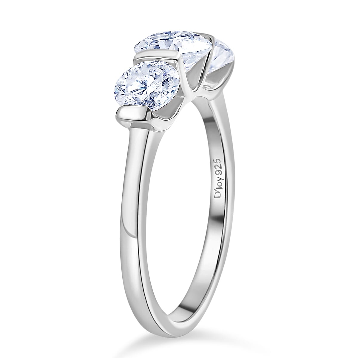D'Joy Moissanite Trilogy Ring in Platinum Overlay Sterling Silver 1.71 Ct.