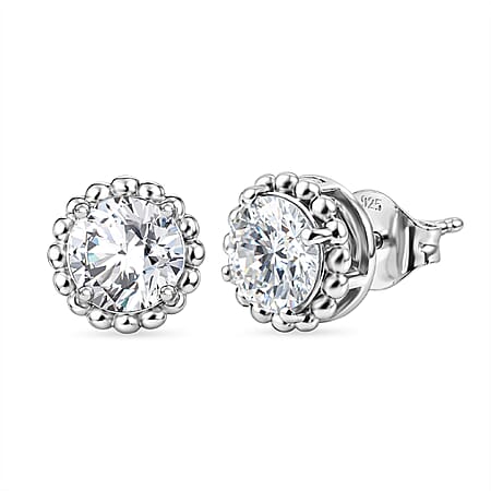 D'Joy Moissanite Solitaire Stud Push Post Earring in Platinum Overlay Sterling Silver 1.53 Ct.