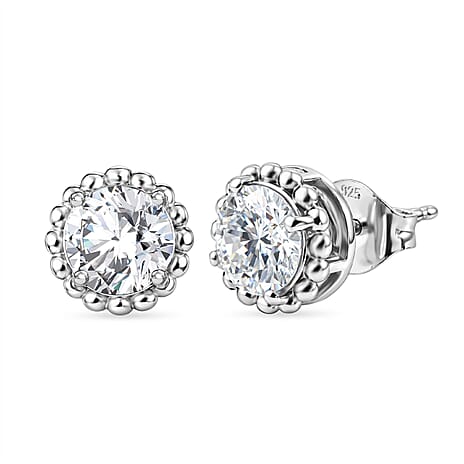 D'Joy Moissanite Solitaire Stud Push Post Earring in Platinum Overlay Sterling Silver 1.53 Ct.