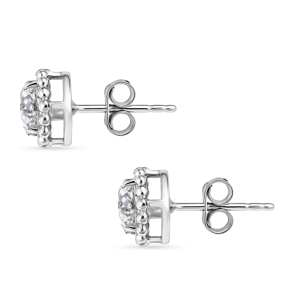 D'Joy Moissanite Solitaire Stud Push Post Earring in Platinum Overlay Sterling Silver 1.53 Ct.