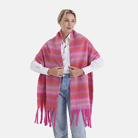 - Maisi Multicoloured Layer Pattern Tassel Scarf (190 x 40 cm) - Pink