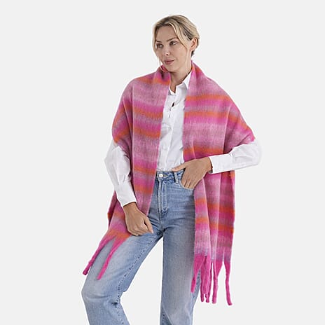 - Maisi Multicoloured Layer Pattern Tassel Scarf (190 x 40 cm) - Pink