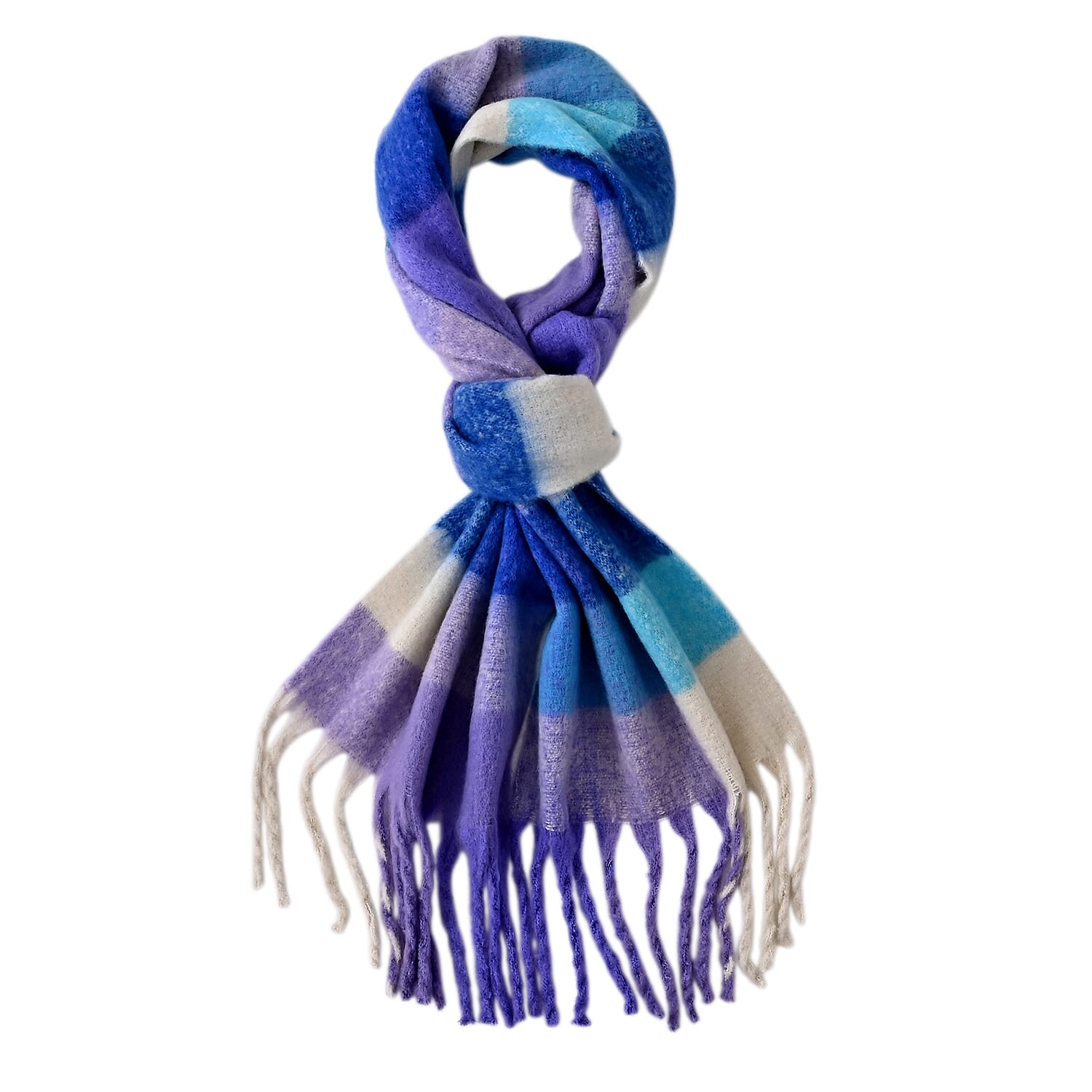 - Maisi Multicoloured Soft Checkered Tassel Scarf (190 x 40 cm) - Purple