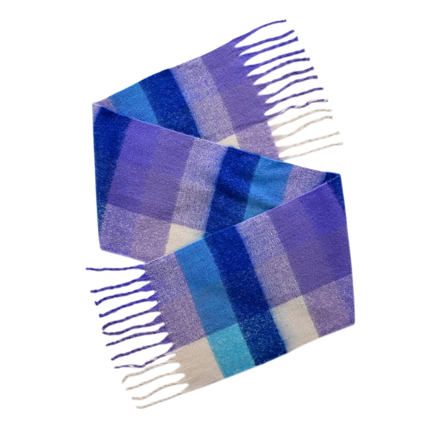 - Maisi Multicoloured Soft Checkered Tassel Scarf (190 x 40 cm) - Purple
