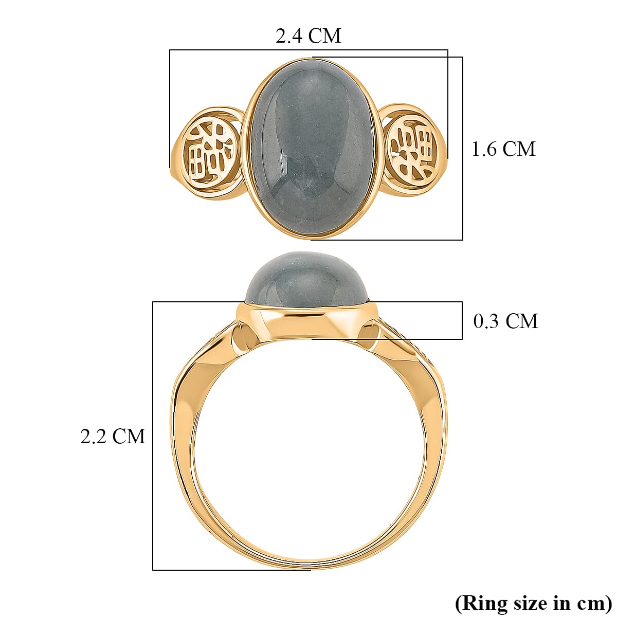 D'Joy Natural Jadeite Ring in Yellow Gold Plated Sterling Silver 7.20 Ct.