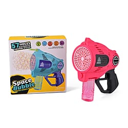 Professional 57-Hole Automatic Bubble Blaster - Blue Rechargeable Space Jet Machine with 3.7V Battery & 150ml Solution