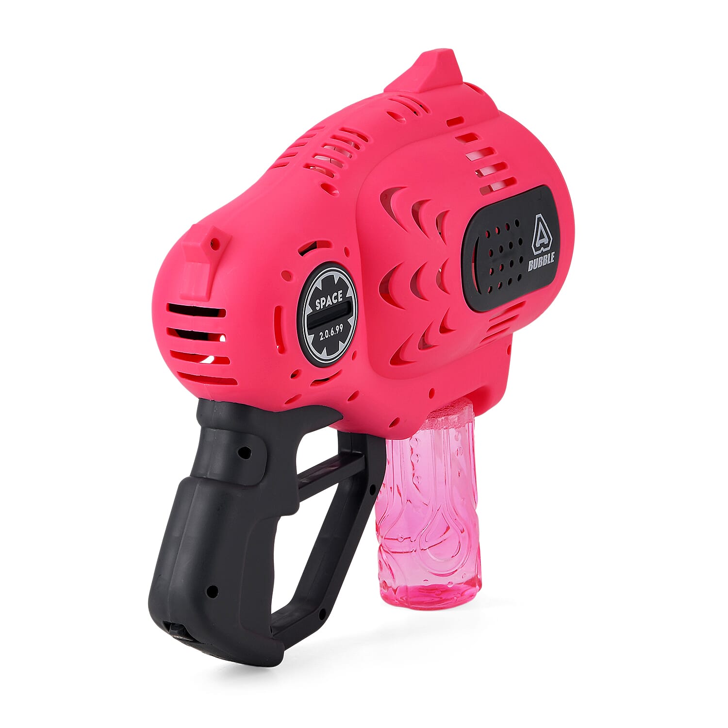57-Hole Automatic Bubble Blaster - Pink Rechargeable Space Jet Machine with 3.7V Battery & 150ml Solution
