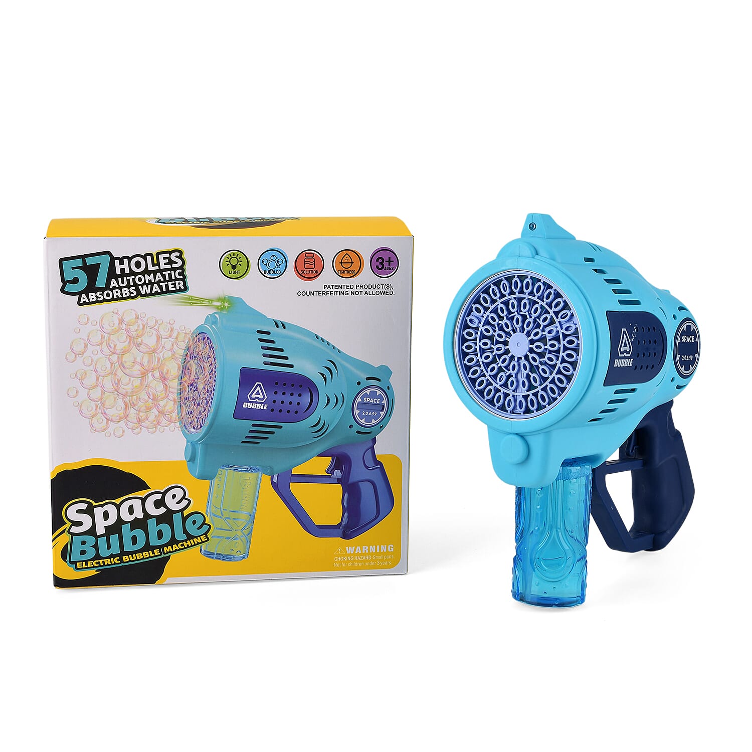 Professional 57-Hole Automatic Bubble Blaster - Blue Rechargeable Space Jet Machine with 3.7V Battery & 150ml Solution