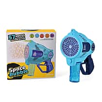 Professional 57-Hole Automatic Bubble Blaster - Blue Rechargeable Space Jet Machine with 3.7V Battery & 150ml Solution