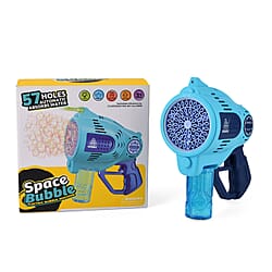 Professional 57-Hole Automatic Bubble Blaster - Blue Rechargeable Space Jet Machine with 3.7V Battery & 150ml Solution