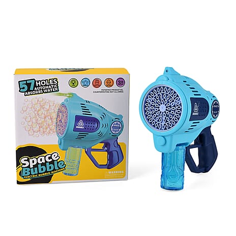 Professional 57-Hole Automatic Bubble Blaster - Blue Rechargeable Space Jet Machine with 3.7V Battery & 150ml Solution