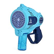Professional 57-Hole Automatic Bubble Blaster - Blue Rechargeable Space Jet Machine with 3.7V Battery & 150ml Solution