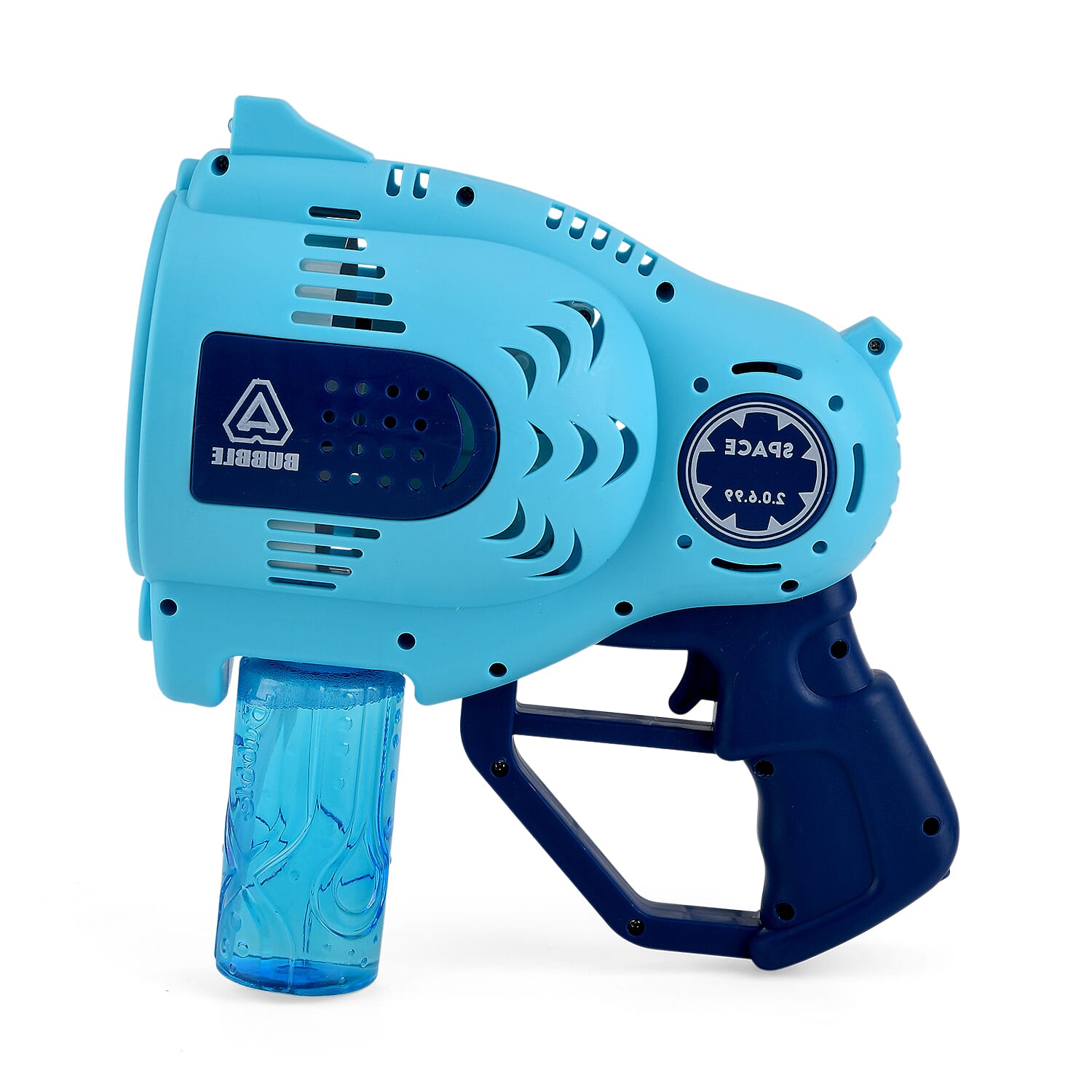 Professional 57-Hole Automatic Bubble Blaster - Blue Rechargeable Space Jet Machine with 3.7V Battery & 150ml Solution