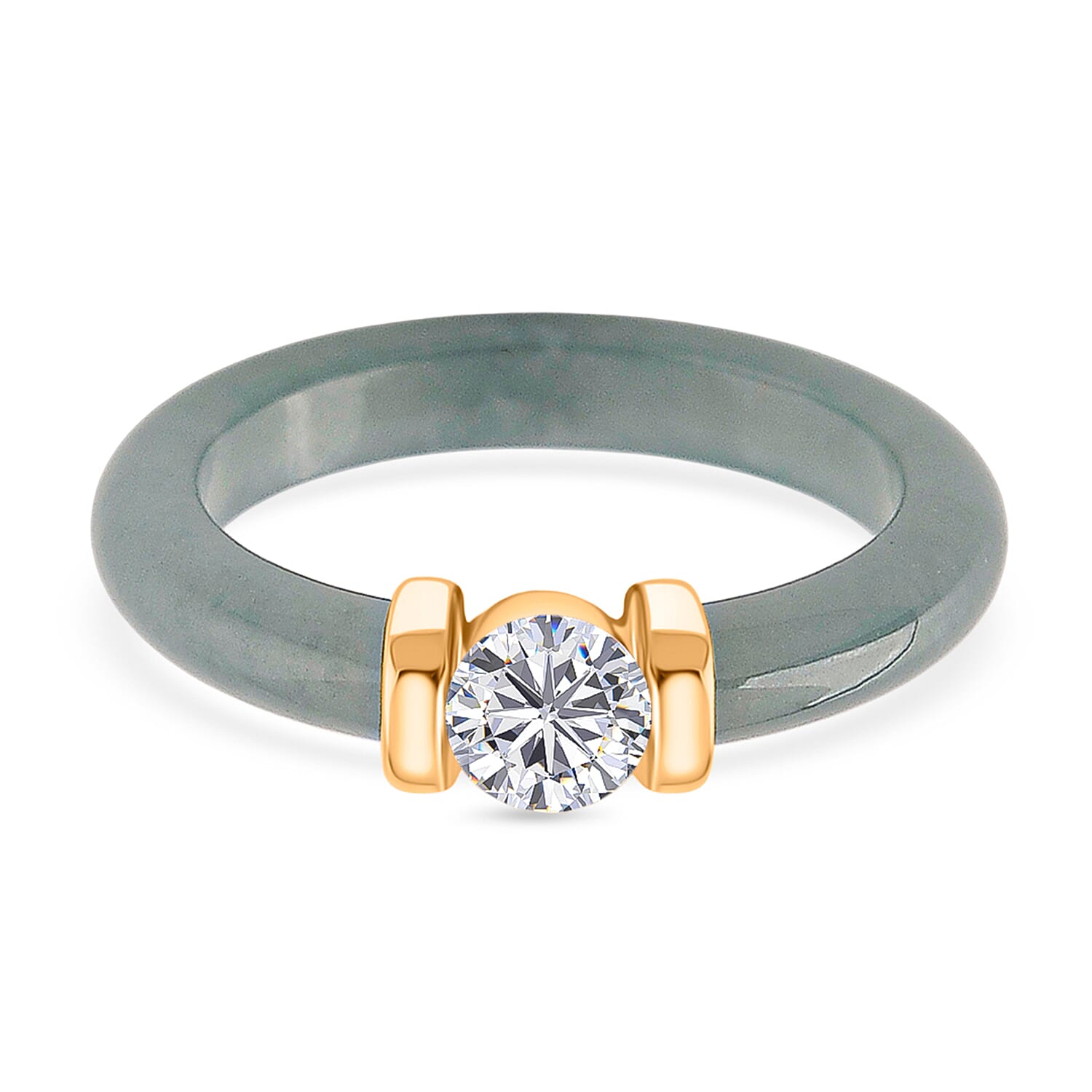 BIGGEST MONSTER DEAL - D'Joy Lab Grown Diamond (VS-EF) & Natural Jadeite Band Ring in 18K Vermeil Yellow Gold Plated Sterling Silver 10.50 Ct.