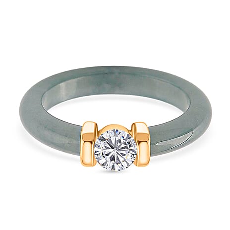 BIGGEST MONSTER DEAL - D'Joy Lab Grown Diamond (VS-EF) & Natural Jadeite Band Ring in 18K Vermeil Yellow Gold Plated Sterling Silver 10.50 Ct.