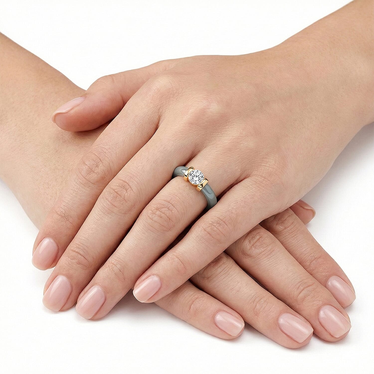 BIGGEST MONSTER DEAL - D'Joy Lab Grown Diamond (VS-EF) & Natural Jadeite Band Ring in 18K Vermeil Yellow Gold Plated Sterling Silver 10.50 Ct.