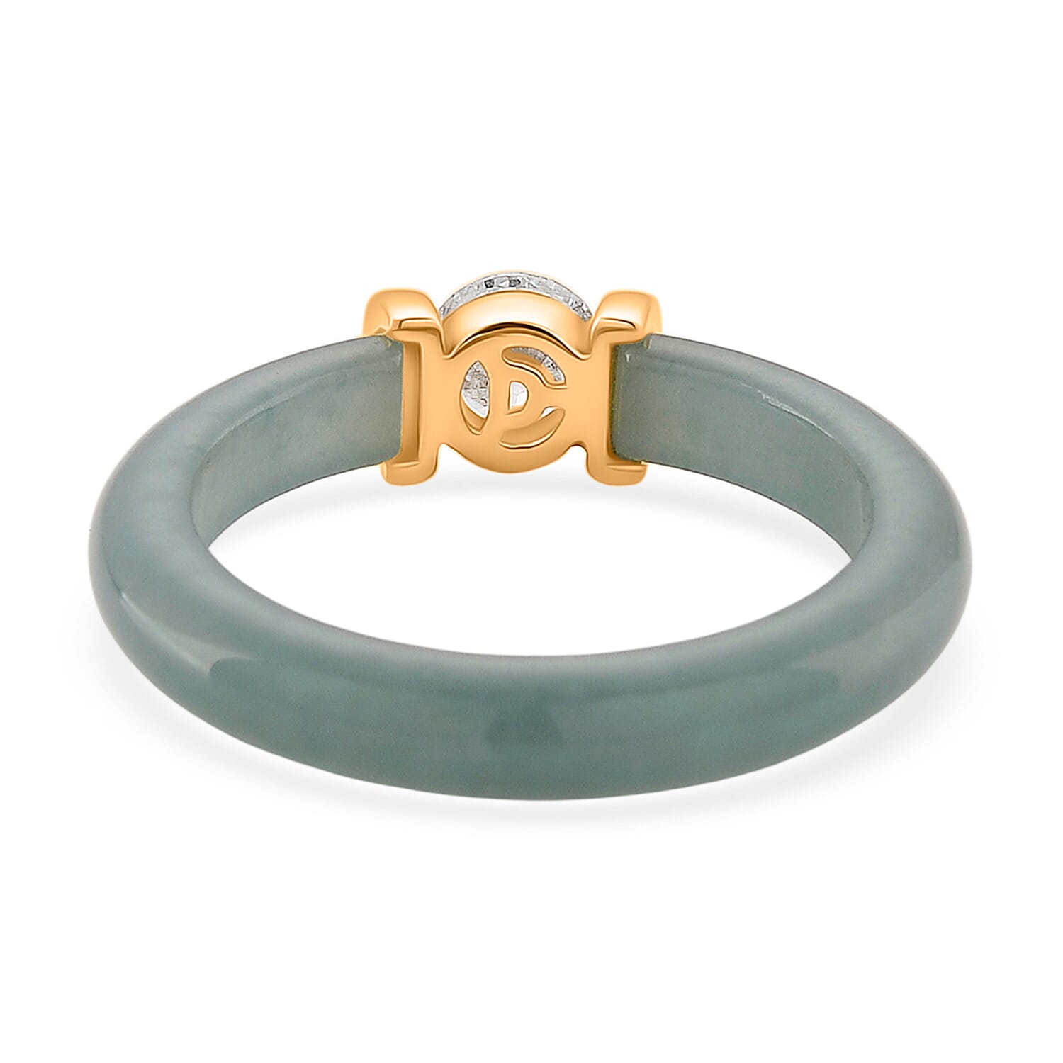 BIGGEST MONSTER DEAL - D'Joy Lab Grown Diamond (VS-EF) & Natural Jadeite Band Ring in 18K Vermeil Yellow Gold Plated Sterling Silver 10.50 Ct.