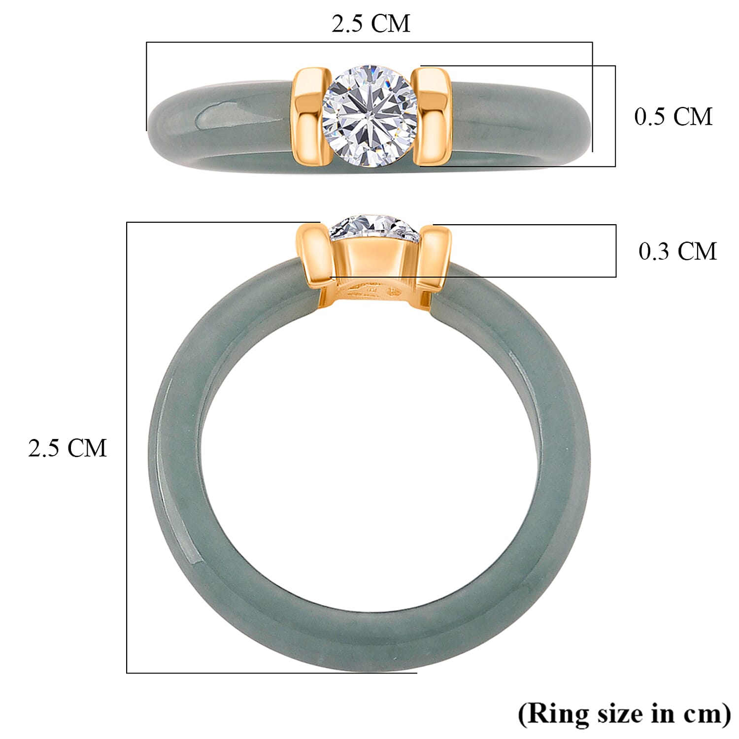 BIGGEST MONSTER DEAL - D'Joy Lab Grown Diamond (VS-EF) & Natural Jadeite Band Ring in 18K Vermeil Yellow Gold Plated Sterling Silver 10.50 Ct.