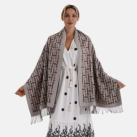 - Maisi Geometric Print Tassel Scarf (65 x 180cm) - Beige