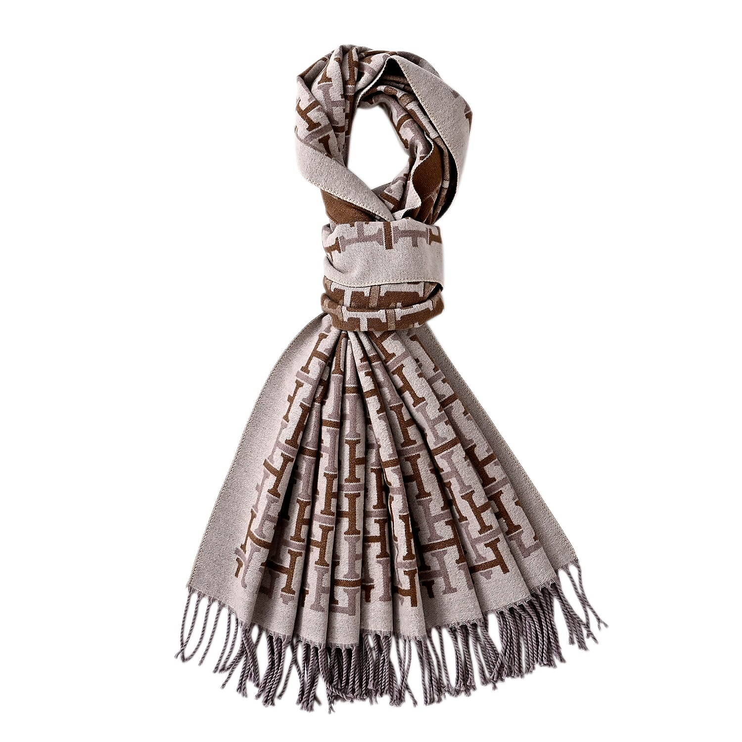 - Maisi Geometric Print Tassel Scarf (65 x 180cm) - Beige