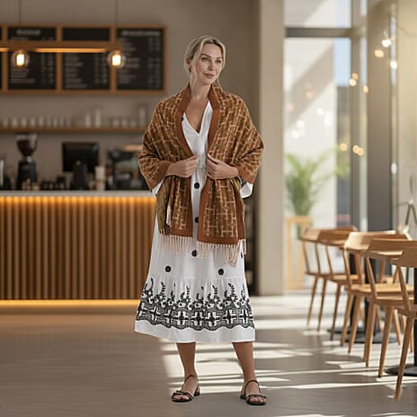 - Maisi Geometric Print Tassel Scarf (65 x 180cm) - Yellow