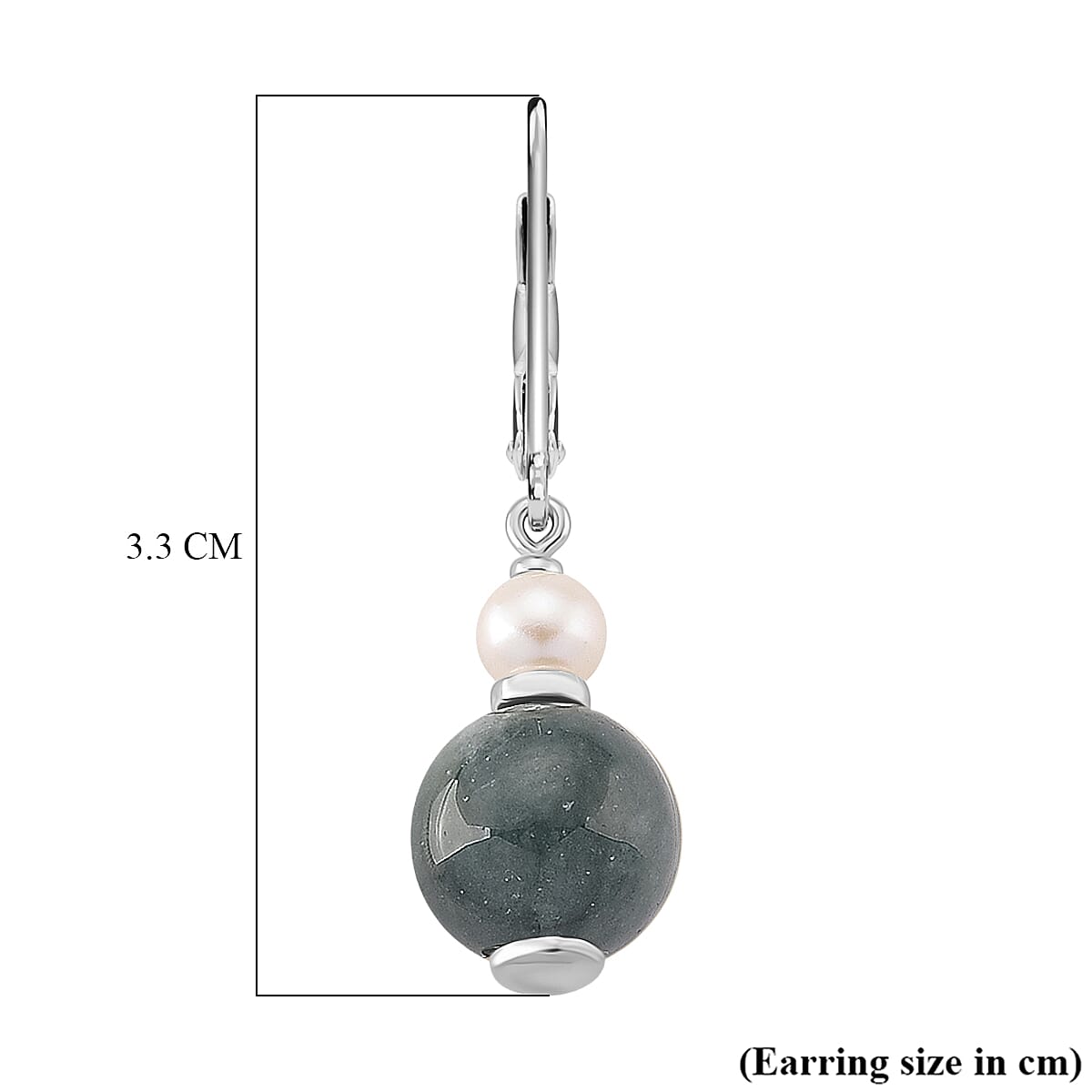 D'Joy Natural Jadeite & Fresh Water Pearl Drop Lever Back Earring in Rhodium Overlay Sterling Silver 16.40 Ct.