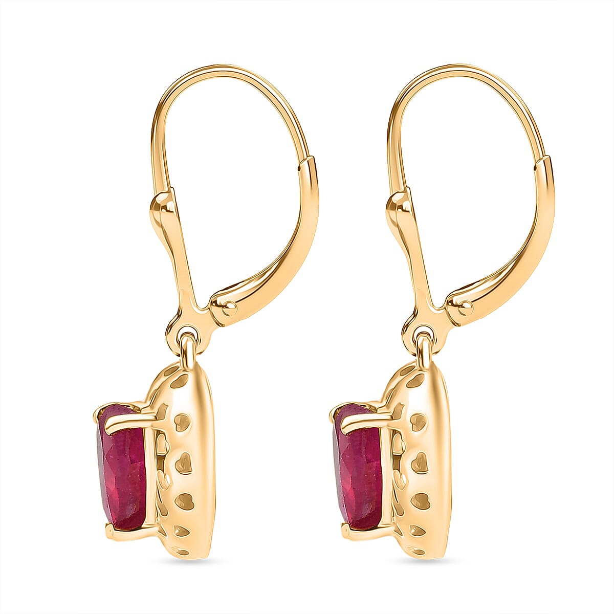 GP African Ruby & Blue Sapphire Heart Earring with Lever Back in 18K Vermeil Yellow Gold Plated Sterling Silver 3.52 Ct.