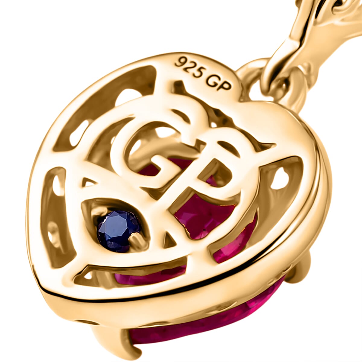 GP African Ruby & Blue Sapphire Heart Earring with Lever Back in 18K Vermeil Yellow Gold Plated Sterling Silver 3.52 Ct.
