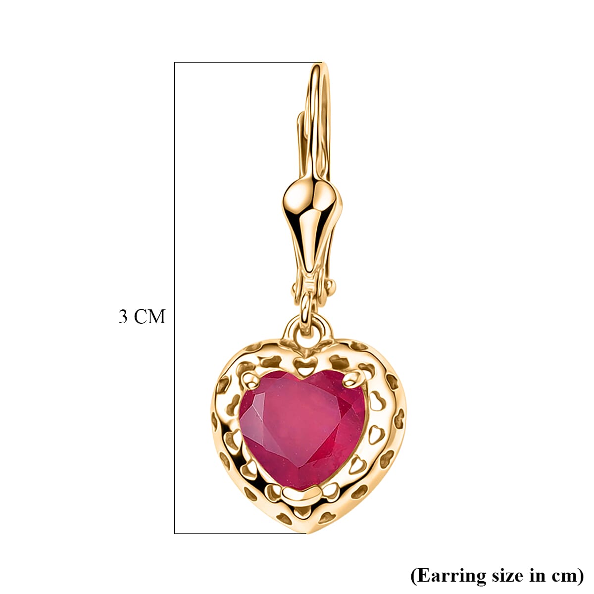 GP African Ruby & Blue Sapphire Heart Earring with Lever Back in 18K Vermeil Yellow Gold Plated Sterling Silver 3.52 Ct.