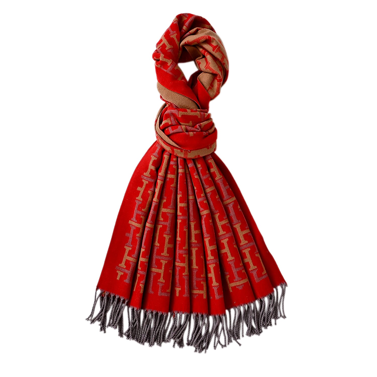 - Maisi Geometric Print Tassel Scarf (65 x 180cm) - Red