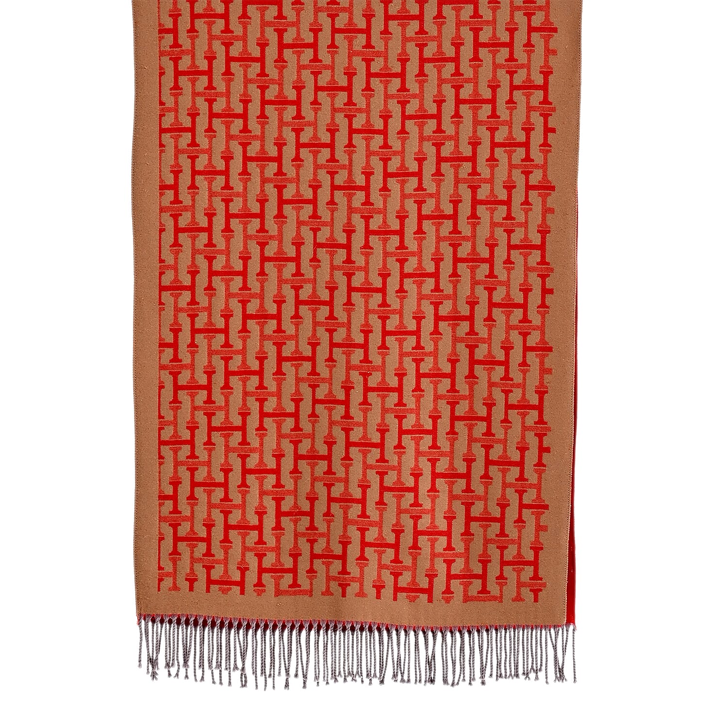 - Maisi Geometric Print Tassel Scarf (65 x 180cm) - Red