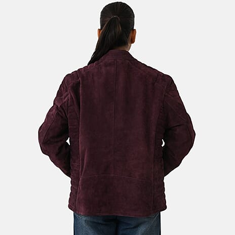 Valissiere Womens Genuine Leather Suede Bomber Jacket With Shoulder Quilting And Structured Fit (Size 18) - Maroon