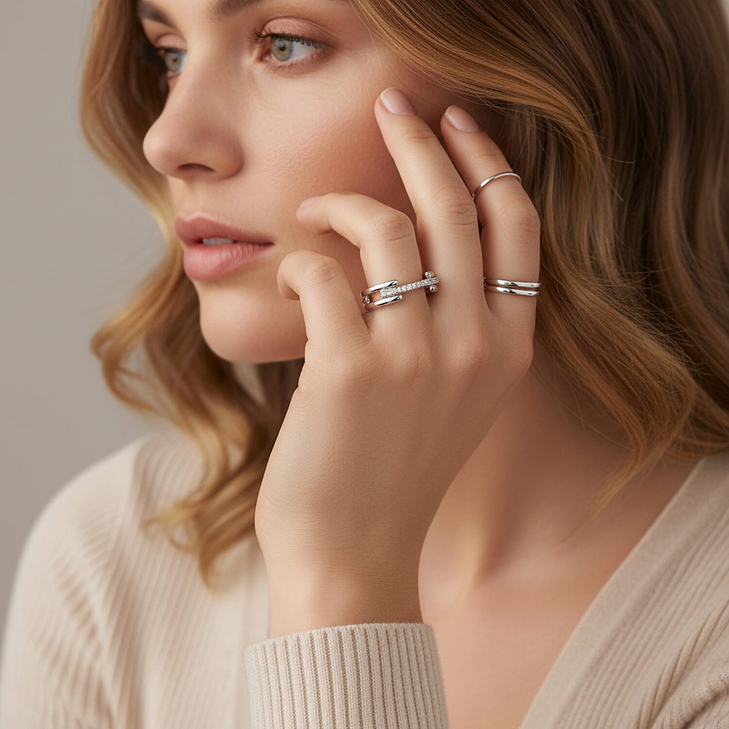 Luxuriant Lab Grown Diamond Fancy Ring in Rhodium OverlaySterling Silver 0.104 Ct.