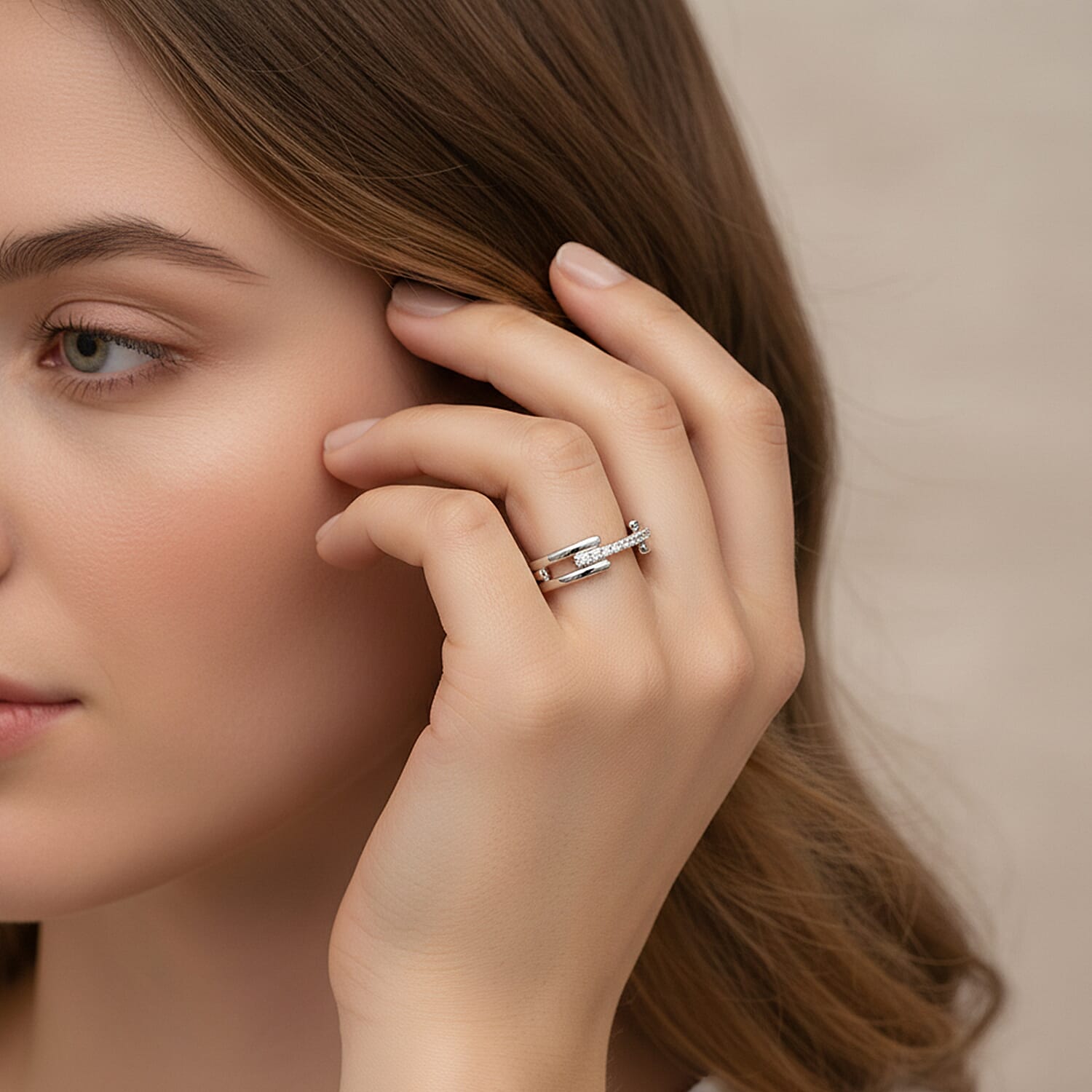 Luxuriant - SI-G-H Lab Grown Diamond Link Band Ring in Rhodium Overlay Sterling Silver