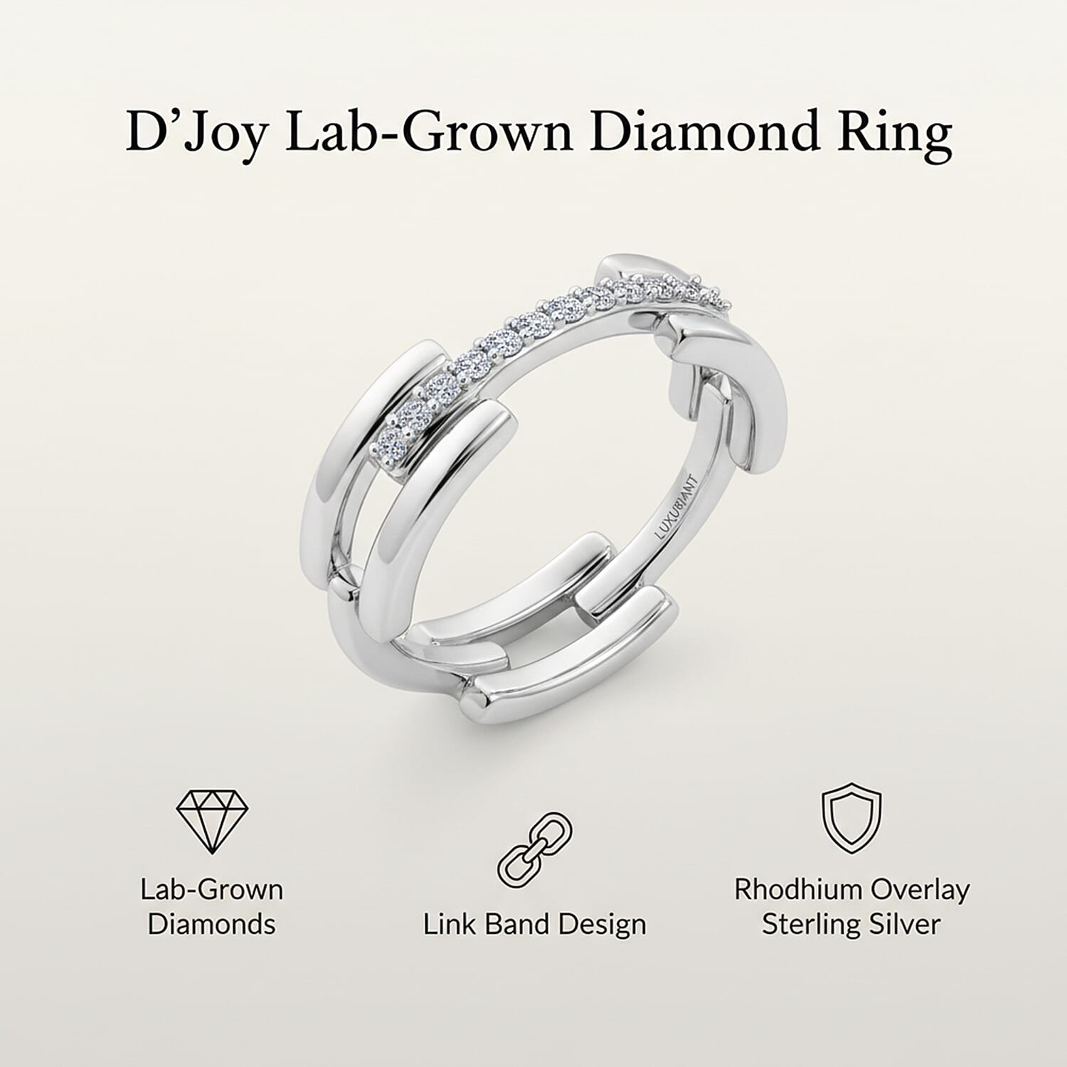 Luxuriant - SI-G-H Lab Grown Diamond Link Band Ring in Rhodium Overlay Sterling Silver