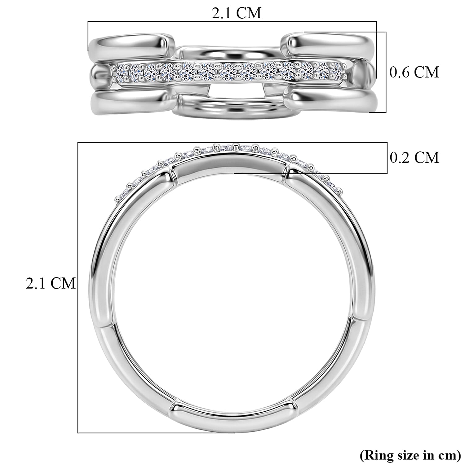 Luxuriant - SI-G-H Lab Grown Diamond Link Band Ring in Rhodium Overlay Sterling Silver
