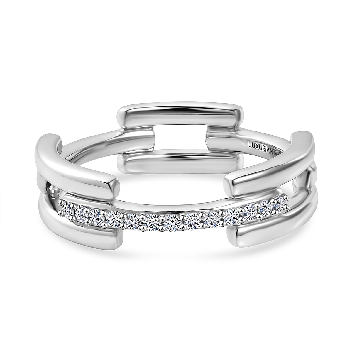 Luxuriant - SI-G-H Lab Grown Diamond Link Band Ring in Rhodium Overlay Sterling Silver