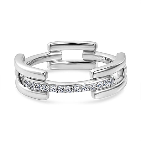 D'Joy Lab Grown Diamond Link Band Ring in Rhodium Overlay Sterling Silver (SI-G-H)