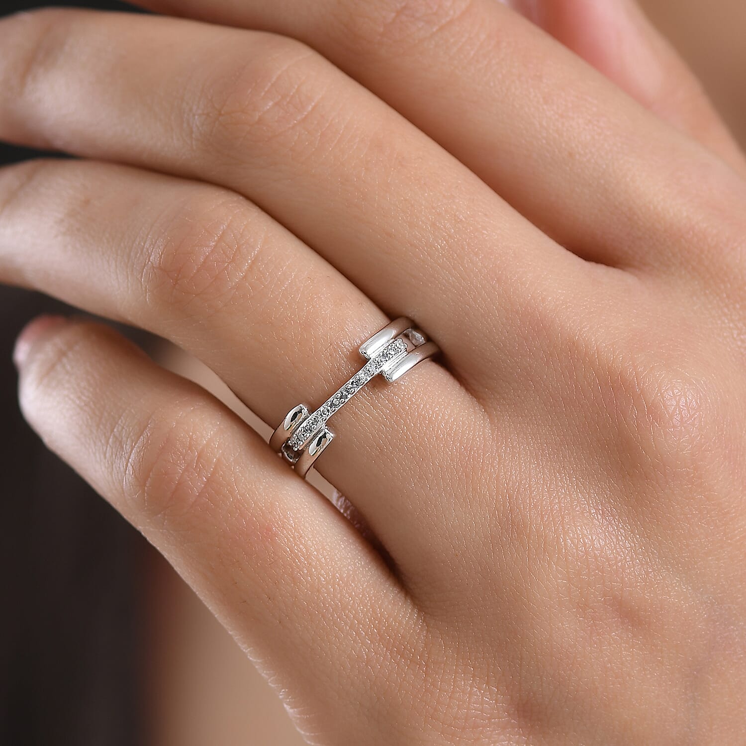 Luxuriant - SI-G-H Lab Grown Diamond Link Band Ring in Rhodium Overlay Sterling Silver