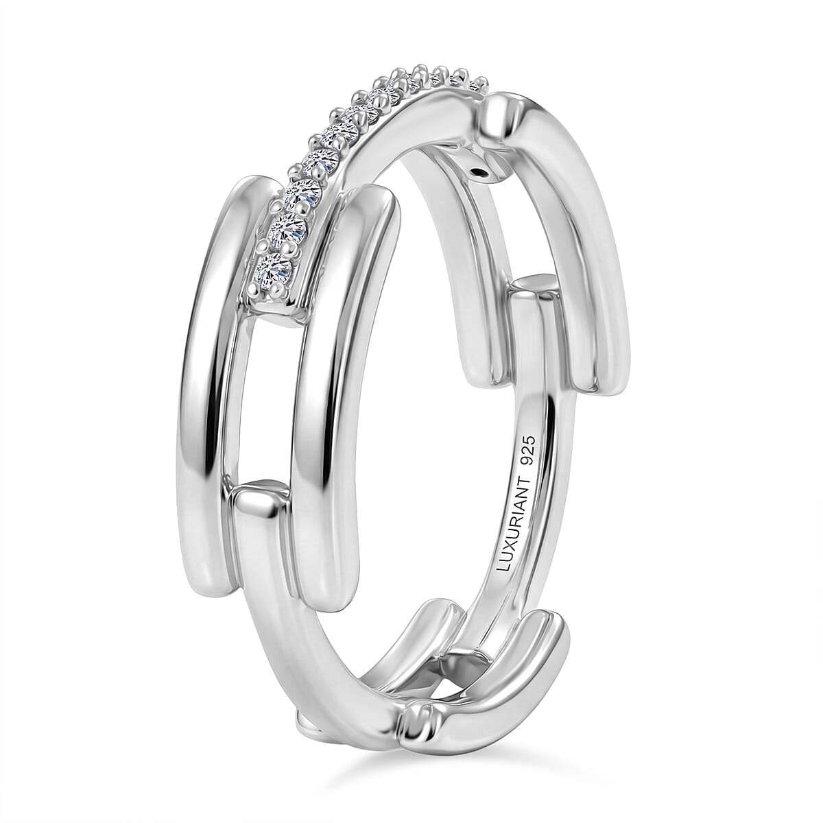 Luxuriant - SI-G-H Lab Grown Diamond Link Band Ring in Rhodium Overlay Sterling Silver