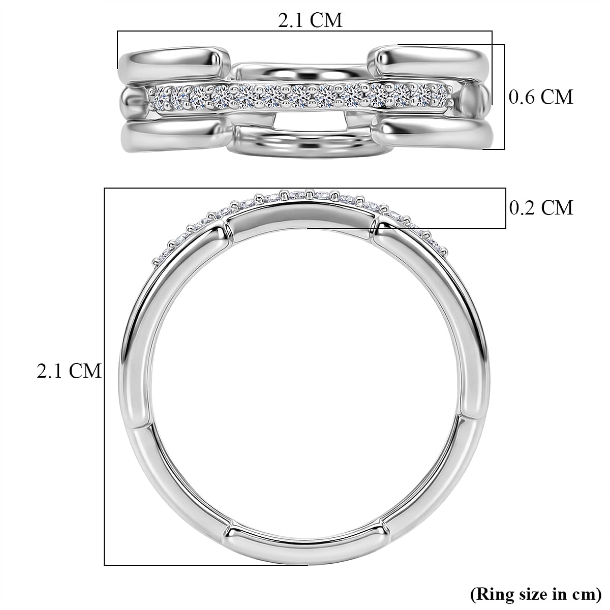 Luxuriant - SI-G-H Lab Grown Diamond Link Band Ring in Rhodium Overlay Sterling Silver