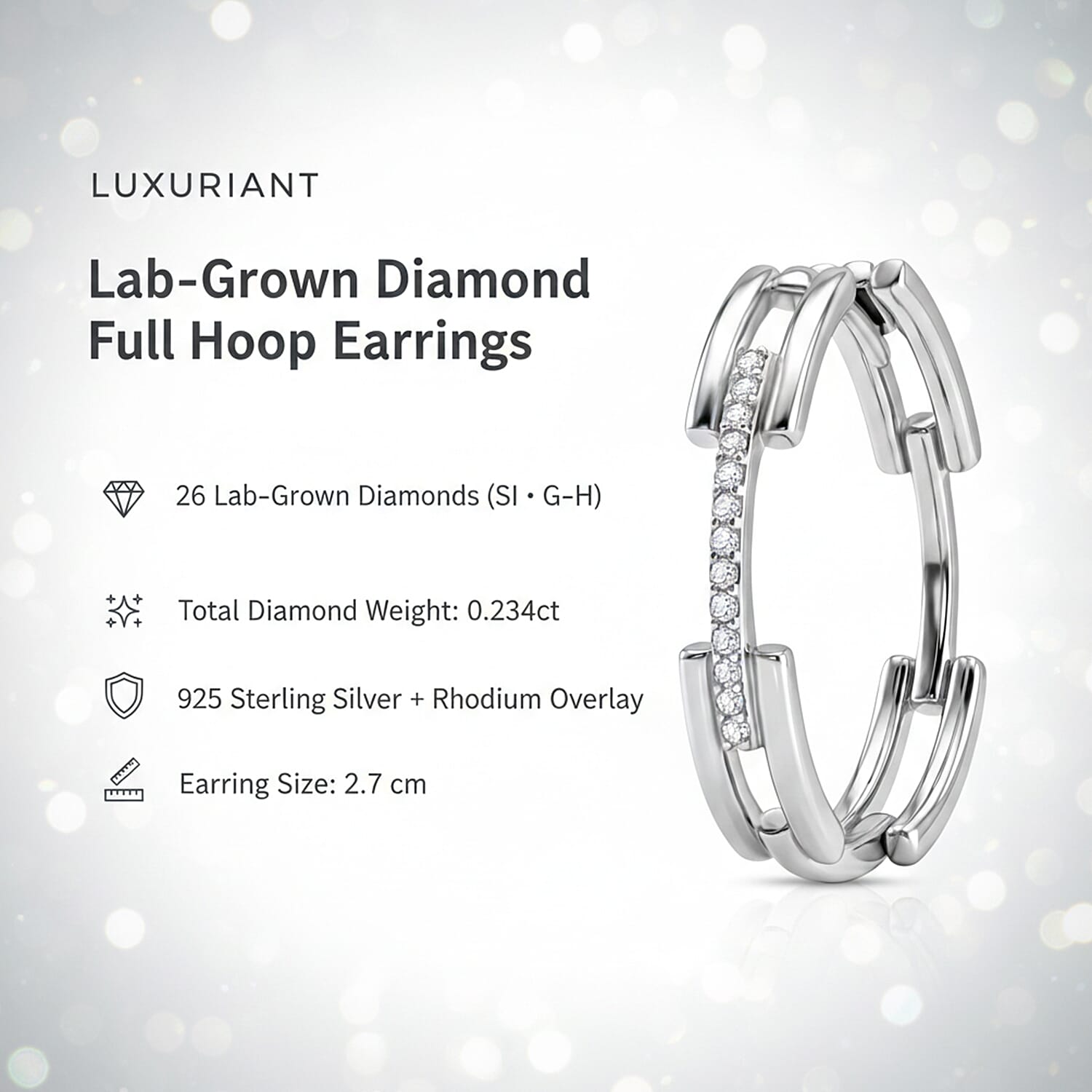 LUXURIANT SI-G-H Lab Grown Diamond Full Hoop Earring in Rhodium Overlay Sterling Silver