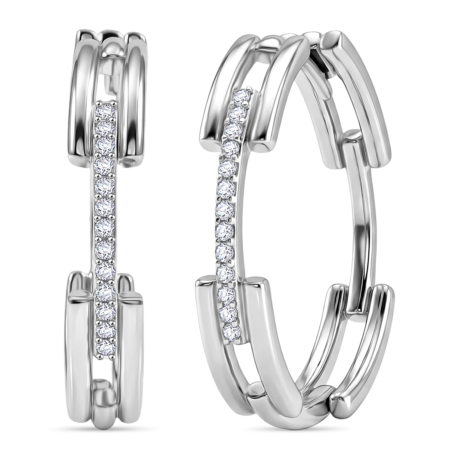 LUXURIANT SI-G-H Lab Grown Diamond Full Hoop Earring in Rhodium Overlay Sterling Silver