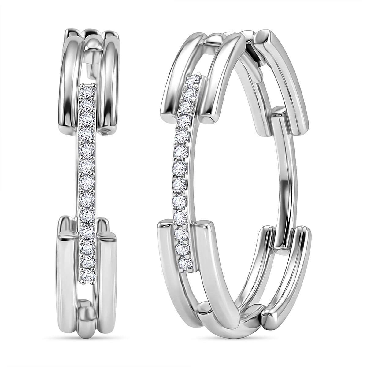 Royal Bali Collection - Luxuriant SI-G-H Lab Grown Diamond Full Hoop Earring in Rhodium Overlay Sterling Silver