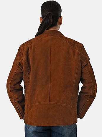 Valissiere Womens Genuine Leather Suede Bomber Jacket With Shoulder Quilting And Structured Fit (Size 18) - Dark Brown