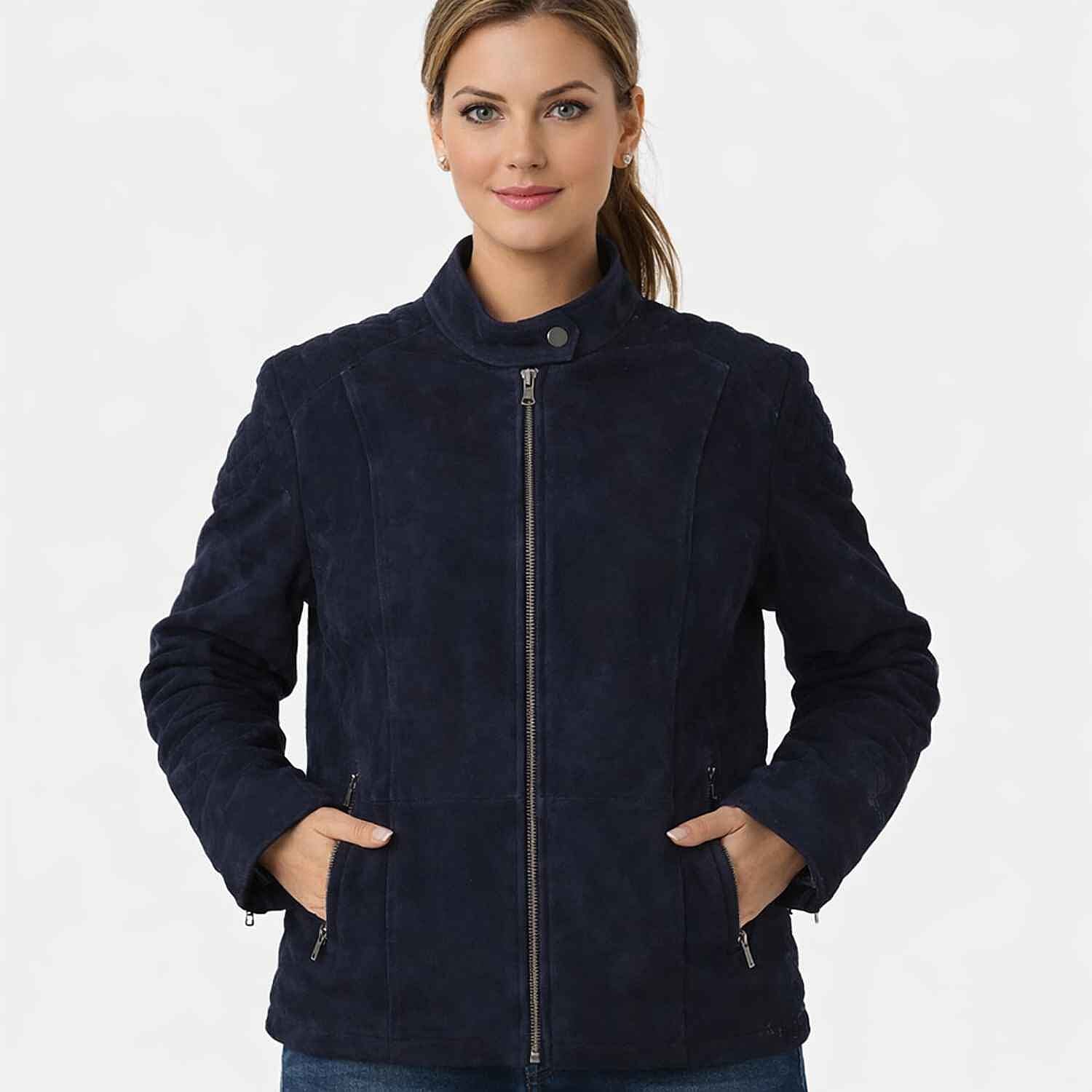 Valissiere Women's 100% Genuine Leather Suede Bomber Jacket