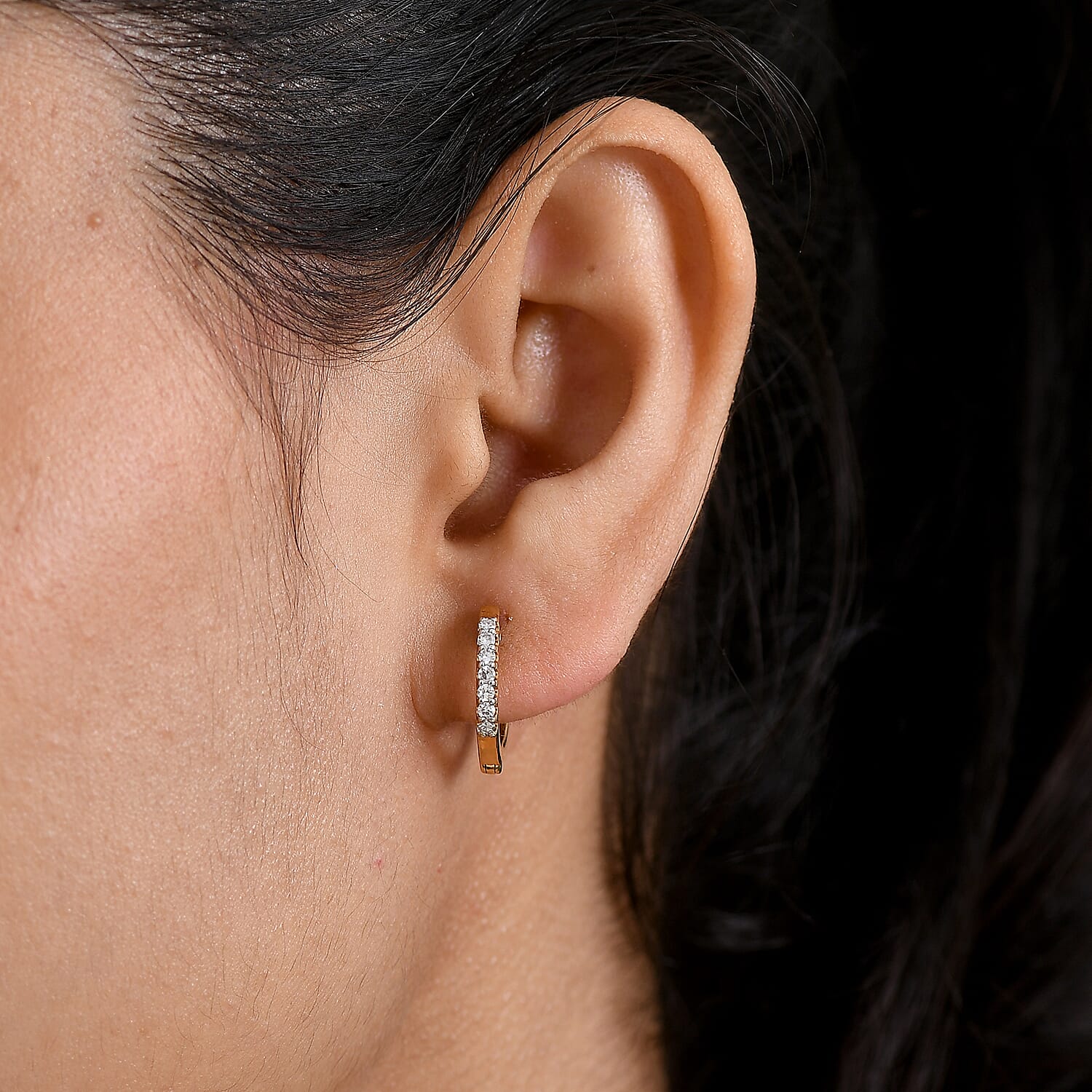 Luxuriant SI-G-H Lab Grown Diamond Full Hoop Earring in Yellow Gold Plated Sterling Silver